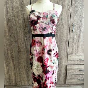 ANTHROPOLOGIE Moulinette Soeurs Maroon Watercolour Floral Designer Dress. 8.